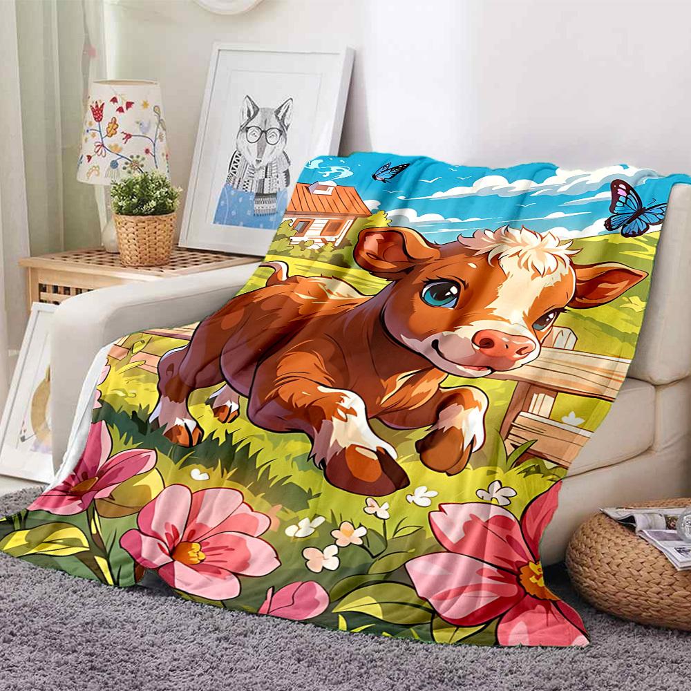 1pc Cow Print Blanket Lightweight Flannel Blanket Throw Blanket For Sofa, Bed, Travel, Camping, Livingroom, Office, Couch, Chair, And Bed Yy251015125