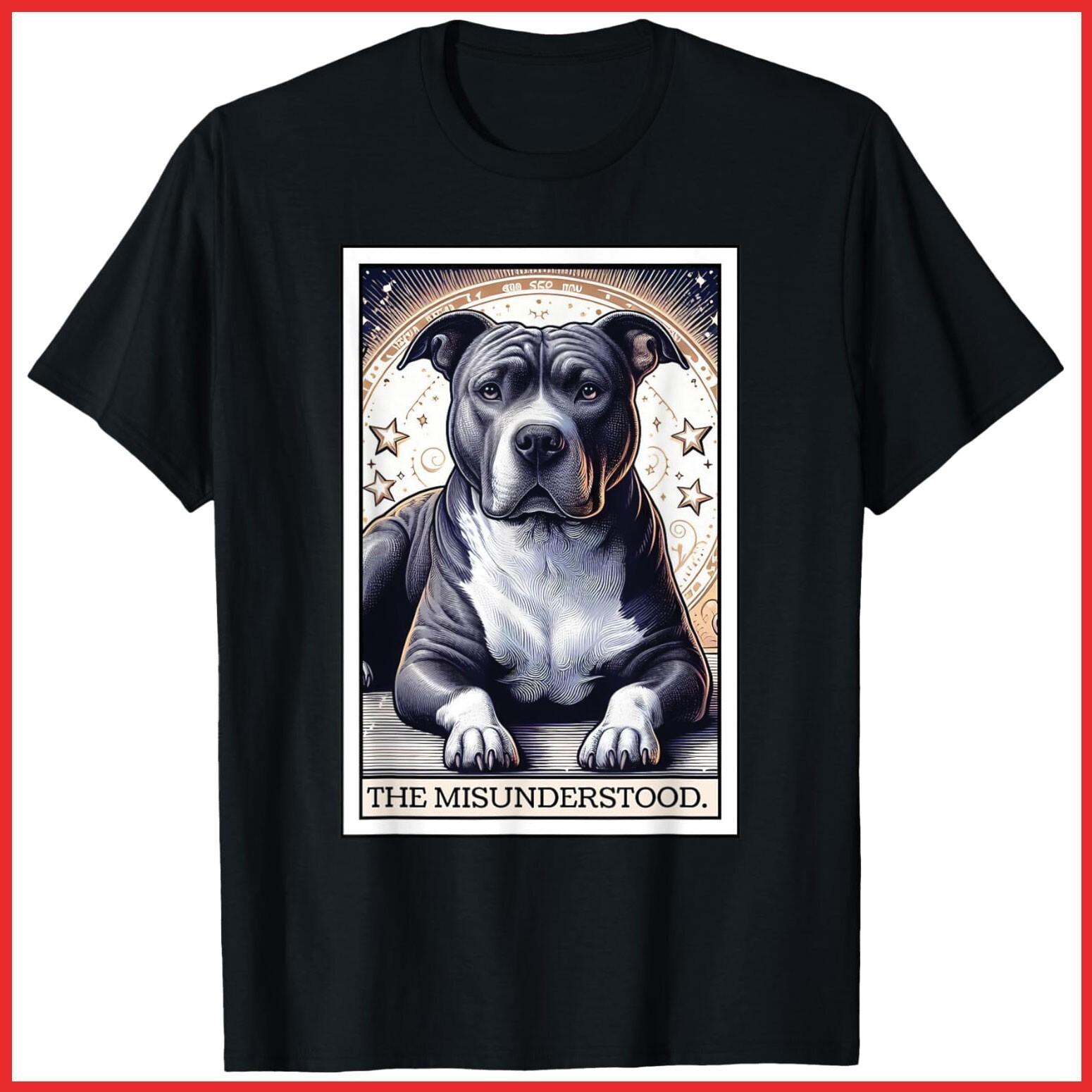 Pitbull Tarot Card Pittie Dog Mom Dad Black Cotton T-Shirt S-5XL XXL