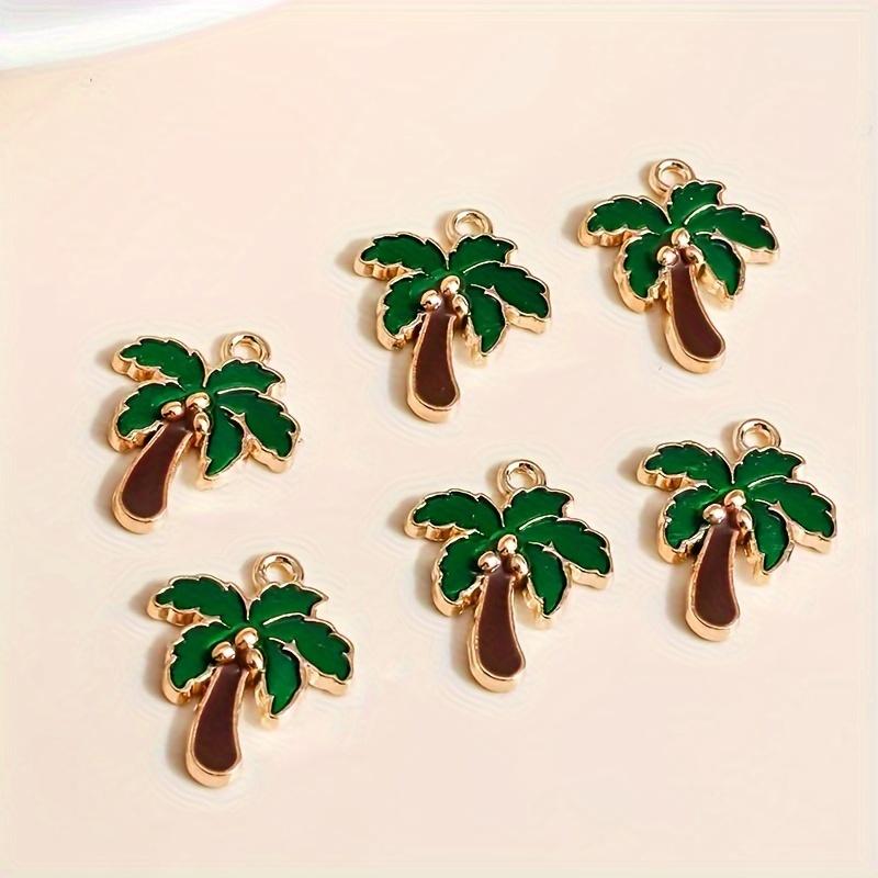 10Pcs Golden Oil Drip Coconut Tree Charms Pendants For Jewelry Making Diy Necklace Earrings Key Chain Accessories