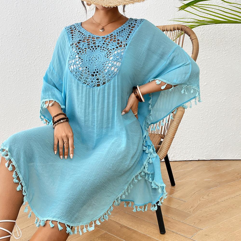 YYFS Women's Fashion Summer Spring Solid Color Print 1/2 Sleeves O-Neck Beach Dresses Naks and Pareo