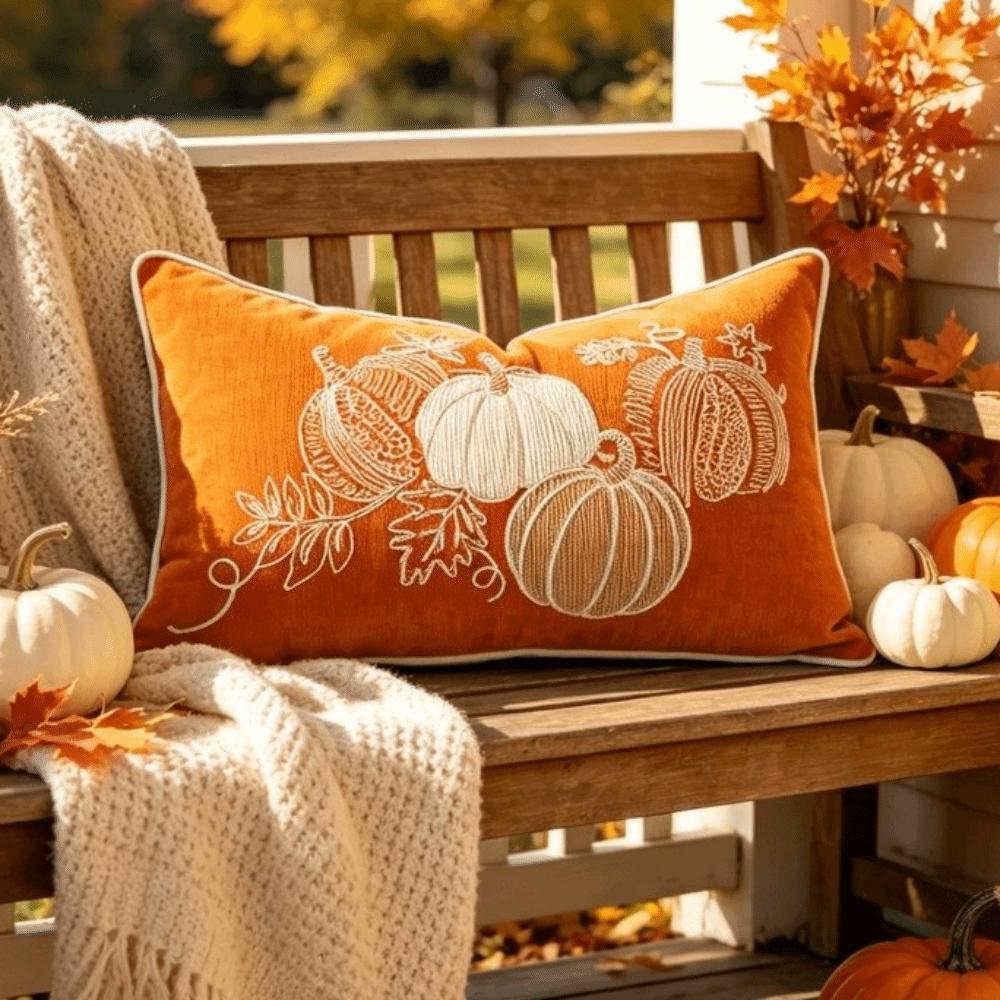 New Pumpkin Tufted Throw Pillow Cover Rustic Style Maple Leaves Cushion Cover Soft Square Pillow Covers Fall Decor