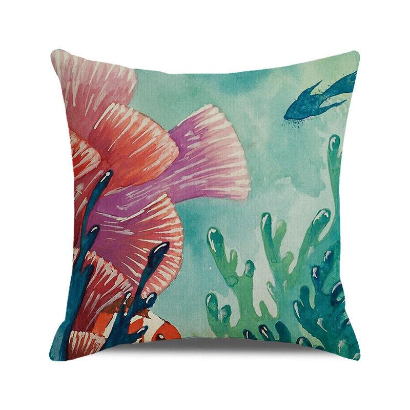 Watercolor Painting of Coral Marine Creatures Digital Printing Short Plush Pillow Covers for Car Sofa Office Cushion Cover