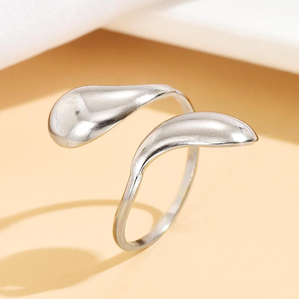 Stainless Steel Geometric Water Drop Ring - Simple, Fashionable Open Design with Light Metallic Finish.
