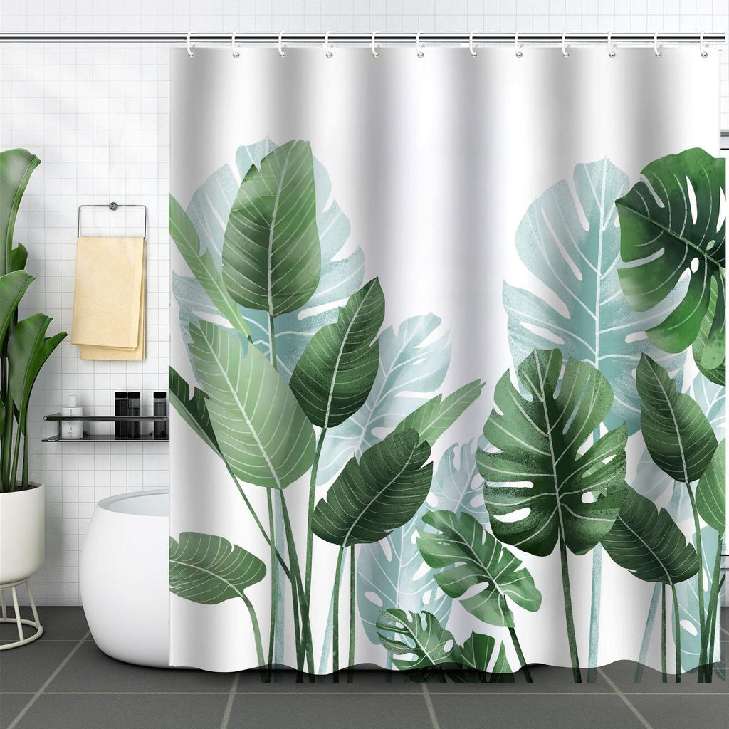 Shower Curtain Waterproof And Mildew-Proof 3D Digital Printing Plant Printing Shower Bath Bathroom Partition Curtain Free Punching