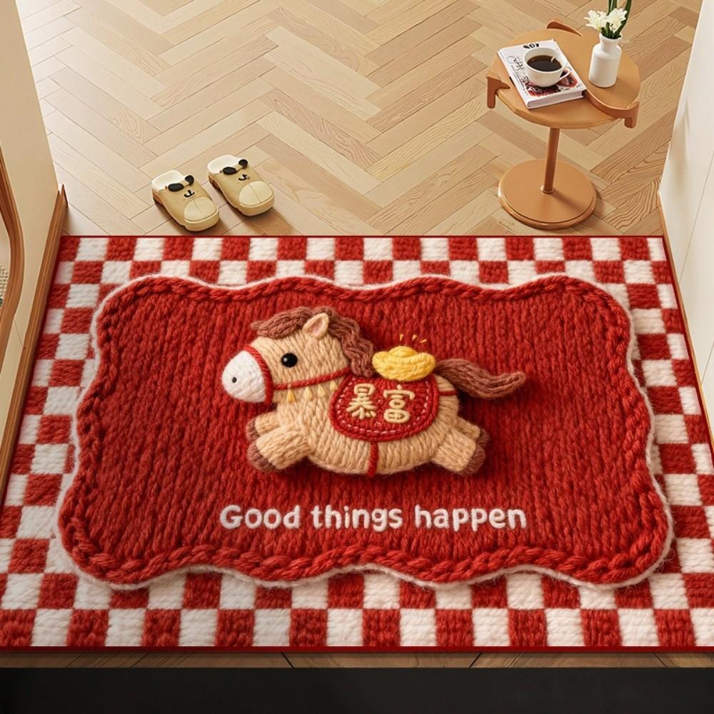Horse Pattern New Year Door Mat Red Welcome Home Mat New Entrance Floor Mat  Home Decorations