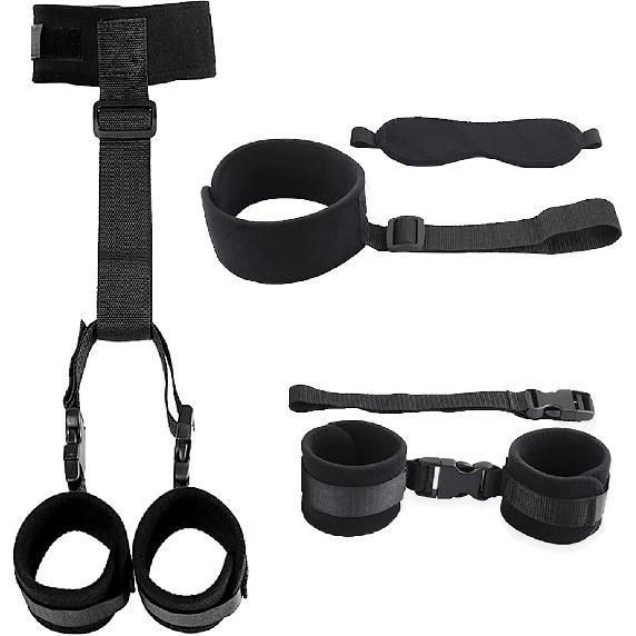 BDSM Neck to Wrist Restraints Bondage Set - Behind Back Handcuffs Collar with Blindfold Adjustable Bondage Set Bed SM Games Play Sex Toys for Couples