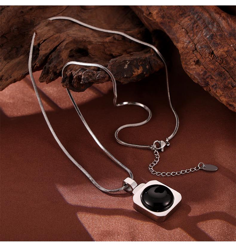 French Minimalist Titanium Steel Pendant Necklace & Water Drop Earring Set for Women