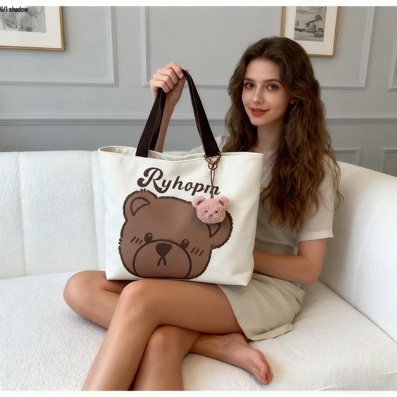 Japanese Bear Canvas Tote Bag - Large Capacity for Women & Students
