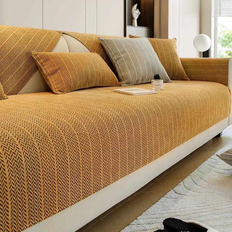 1PC Chenille Sofa Cover Four Seasons Universal Solid Color Couch Coushion Non-slip Pet Dog Cat Sofa Slipcover Living Room Home