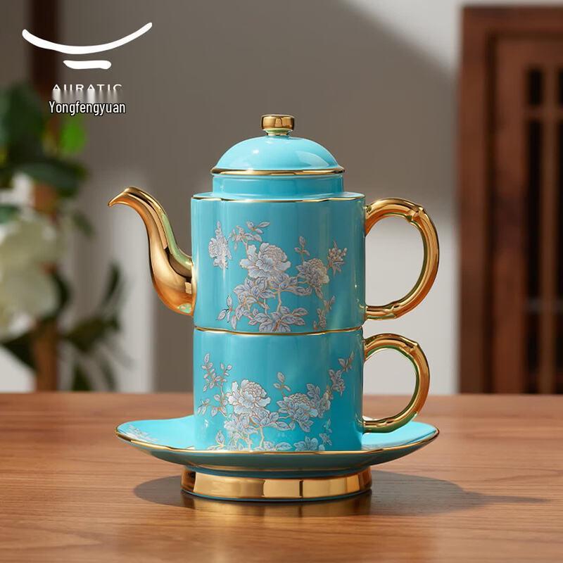 Yongfengyuan Auratic Ink Peony Ceramic Tea Set