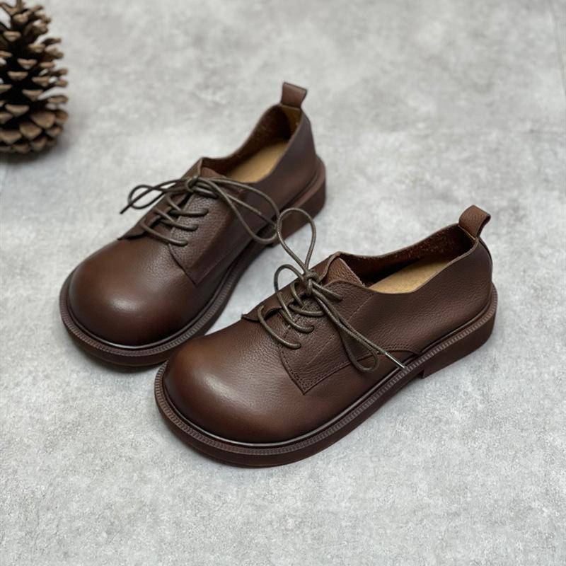 Fashion Vintage Leather Single Shoes Cowhide Soft Big Toe Big Toe Shoes