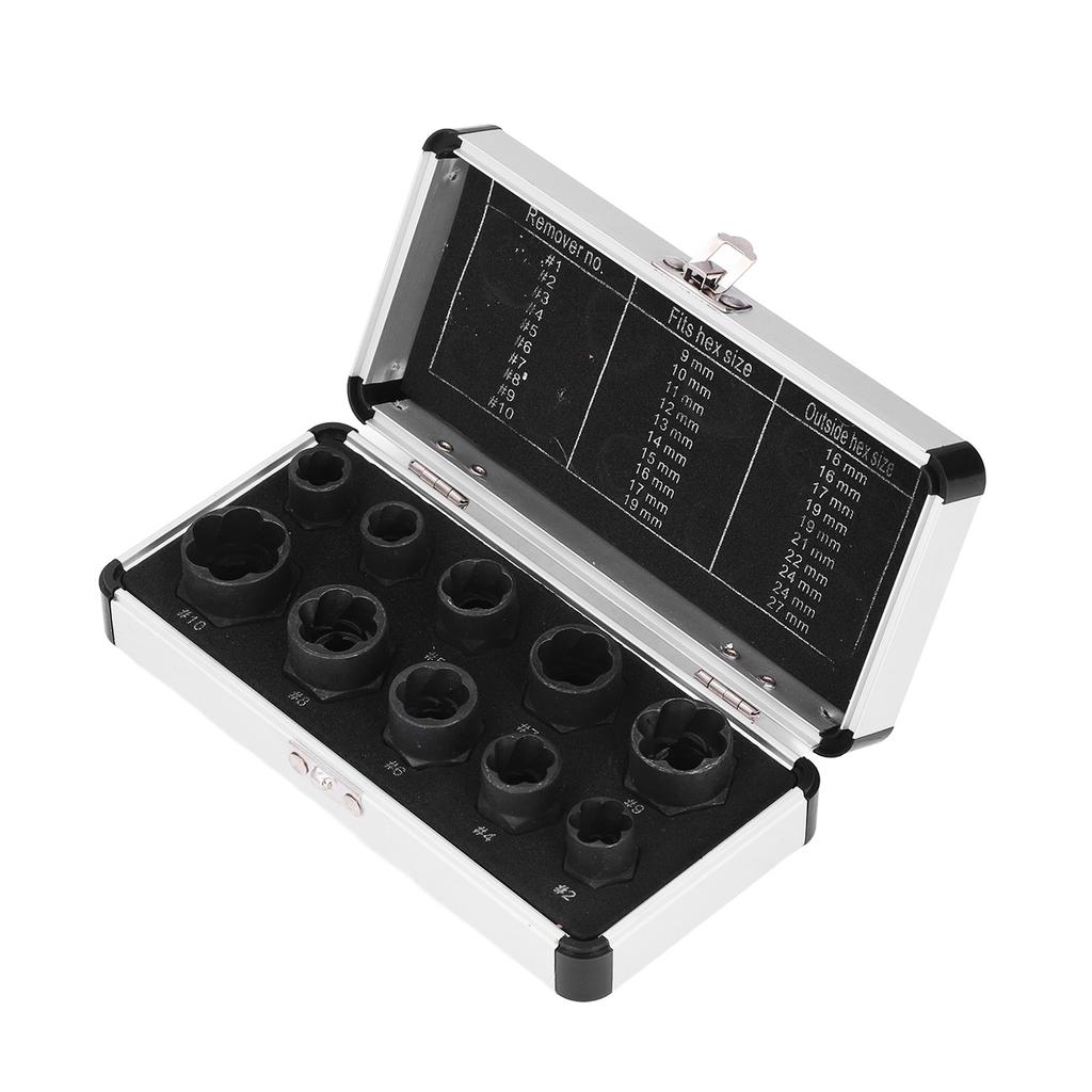10Pcs Nut Remover Set Stripped Lug Bolt Broken Screw Extractor Hex Socket Tool Multiple Sizes
