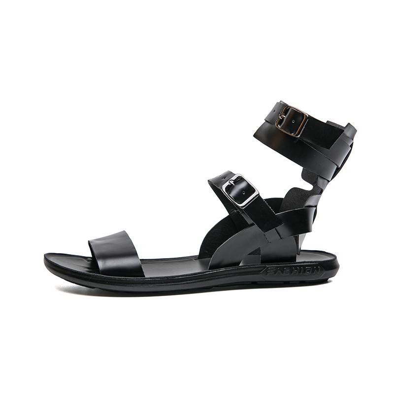 

Летние новые мужские гладиаторы с высоким берцем и поясом, повседневная кожаная обувь, дышащие пляжные сандалии, уличные тапочки, черно-белые римские туфли 45 чёрный