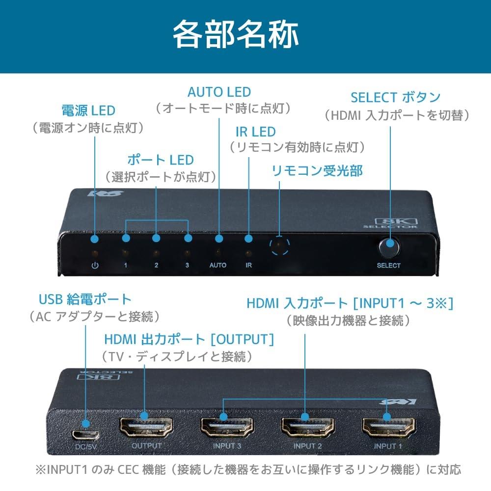 Compatibil cu rate ridicate de cadre de 8K60Hz, 4K120Hz și Full HD240Hz 3 intrări 1 ieșire comutator HDMI RS-HDSW31-8K