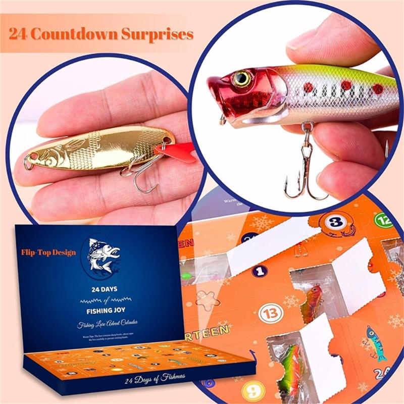 Fishing Tackle Advent Calendar Blind Box Fishing Lures Set Tackle Box with Fishing Accessories for Fishing Enthusiasts