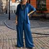 Women's 2 Piece Satin Outfits Half Sleeve Asymmetrical Hem Top Wide Leg Pants Sets Summer Loose Lounge Sets