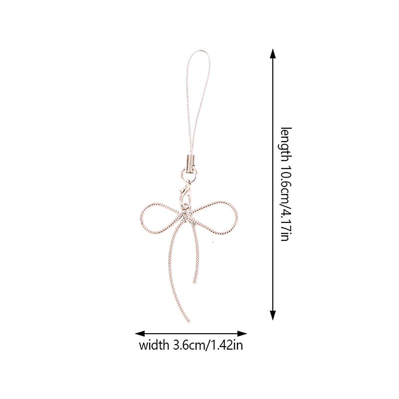 Y2K Korean Bow Phone Charm Simple Silver Color Bowknot Phone Lanyard For Girls Cell Phone Chain Keychain Accessories