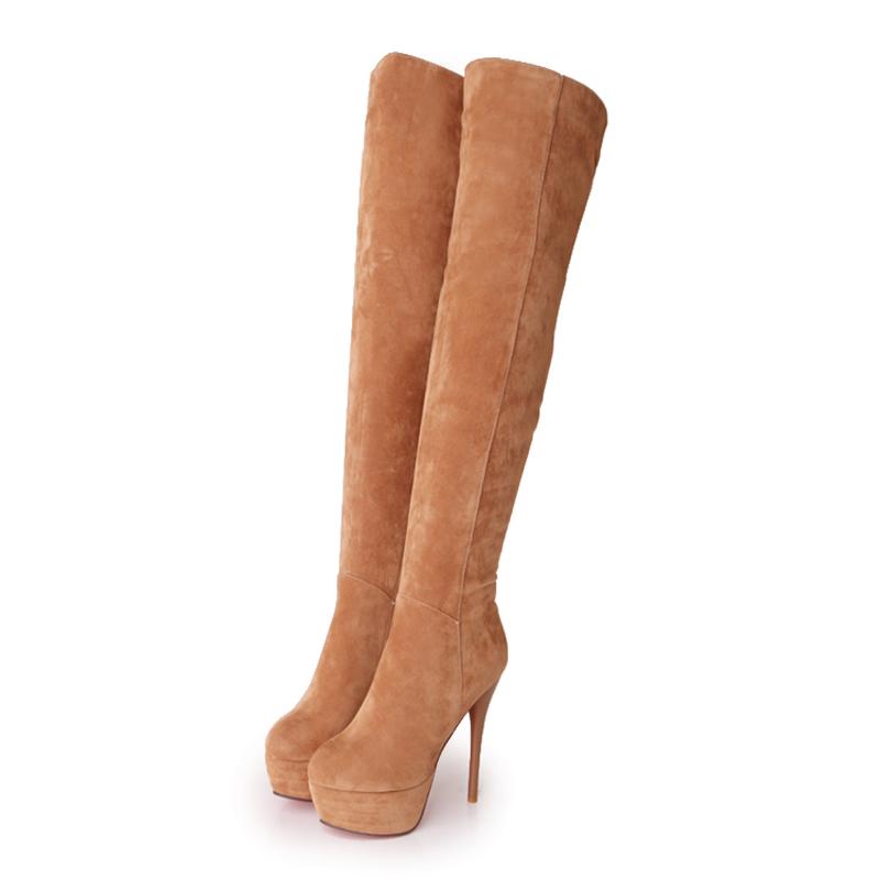 Winter Warm Plush Ultra-High Stiletto Long-Tube Women's Boots High Waterproof Platform Side Zipper Over-The-Knee Boots 2025