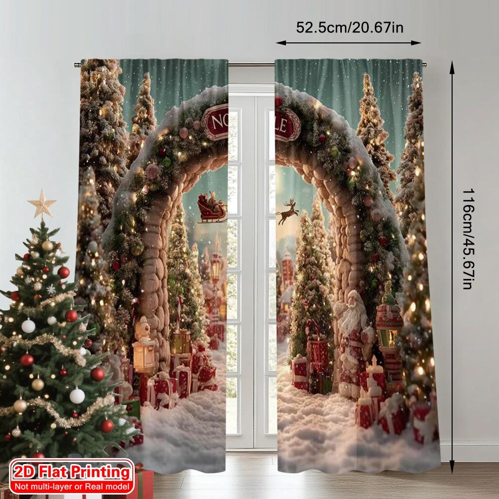 2pcs 2D flat printing Merry Christmas Window Curtains Christmas gift 100% Polyester Without Electricity Festive Holiday for