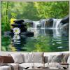 Japanischer Garten Wandteppich, Ruhiger Druck mit Bambus, Wasserfall & Spa-Steinen, Wandkunst für Wohnzimmer, Minimalistische Zen-Dekoration