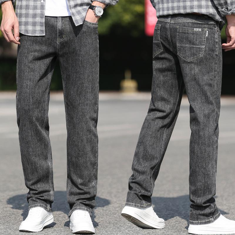 Autumn and Winter Fleece Thickened Jeans Spring and Autumn Business Loose Straight Pants Elastic Pants