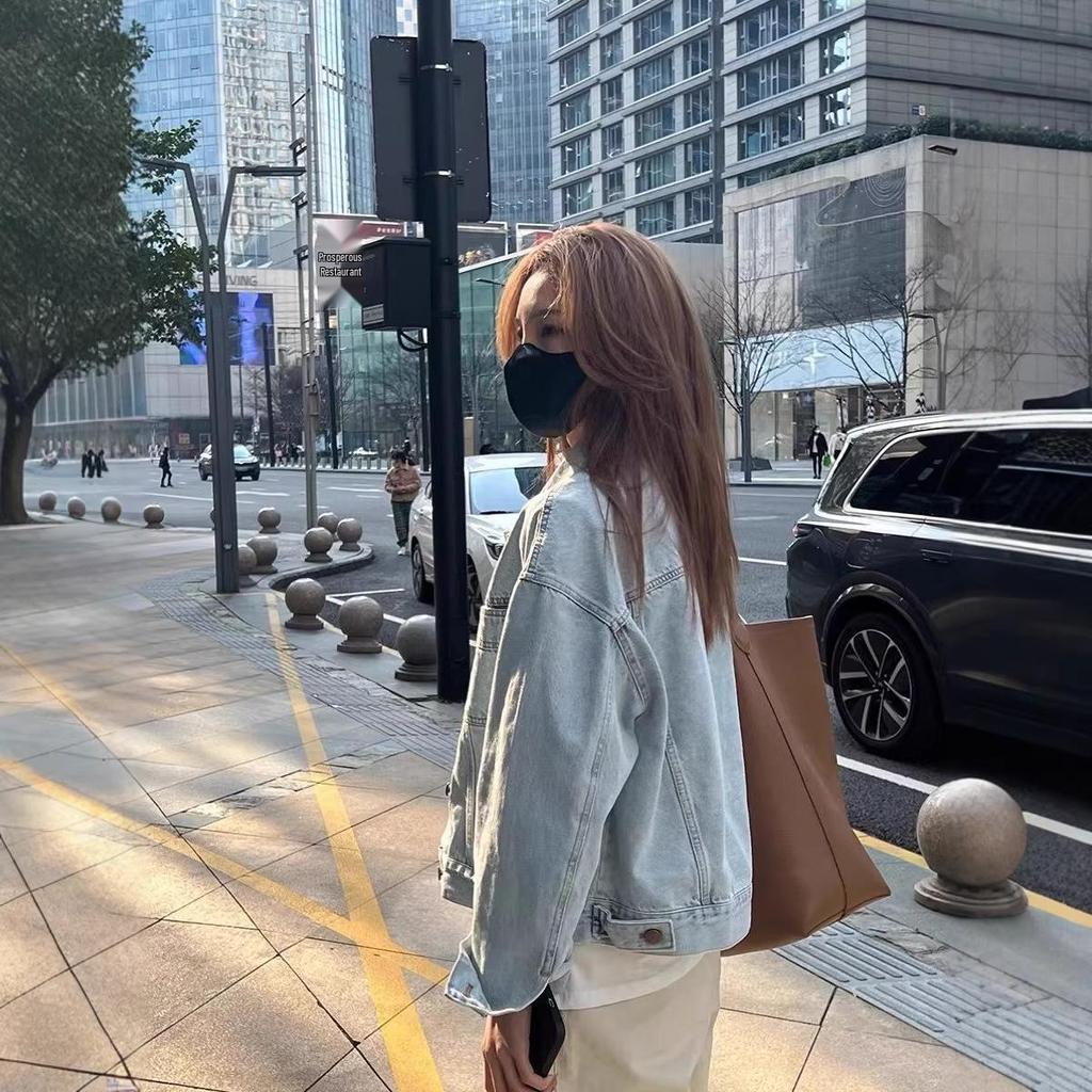 2025 Korean Style Loose Blue Denim Jacket - Women's Versatile Long Sleeve Top