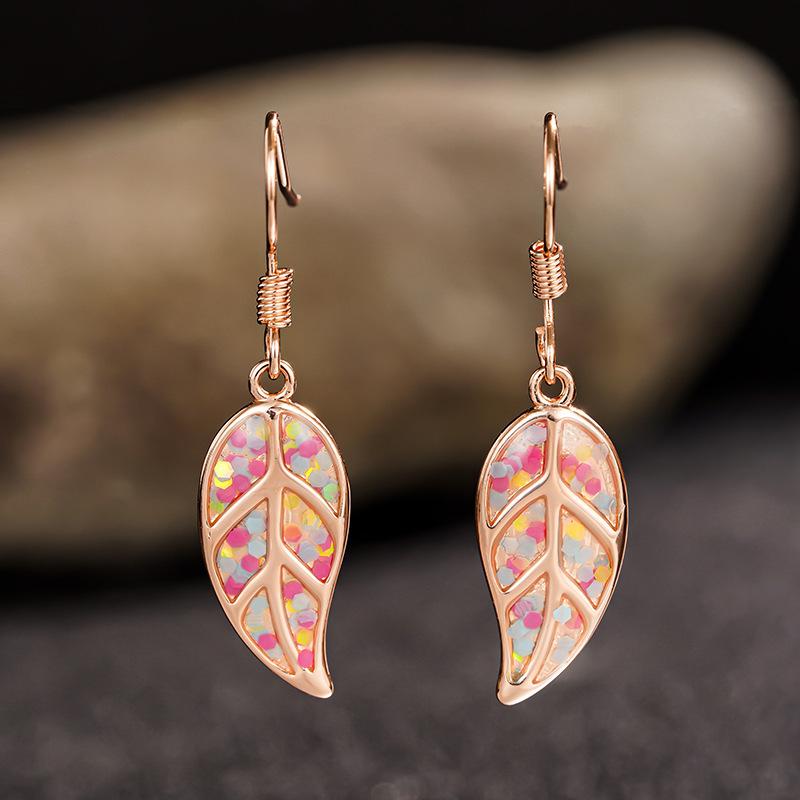 1 Pair, Rose Gold, Small Fresh, Pastoral, Leaf Earrings.