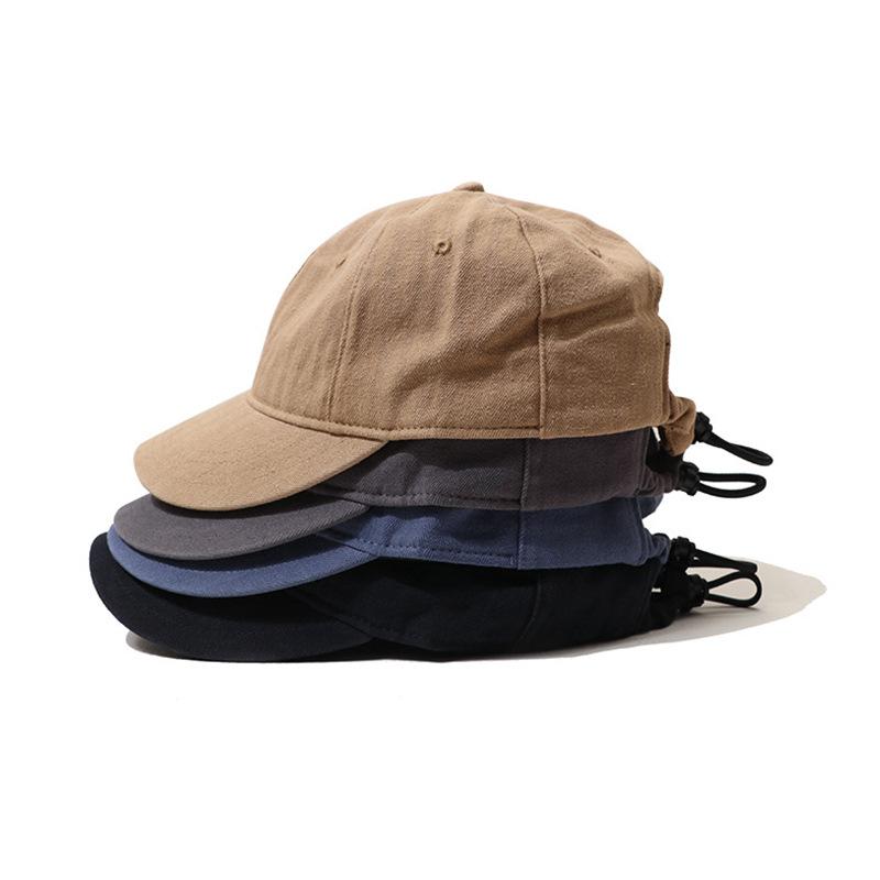 

Elastic adjustment drawstring cap short brim hat men s thin retro solid color baseball cap women s tide summer M（56-58cm） хакі