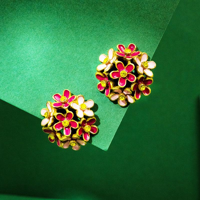 Эмалевые Цветные Глазури Стразы Цветок Серьги – Высококачественный Ретро Дизайн, Цветные Милые Пусеты для Женщин.