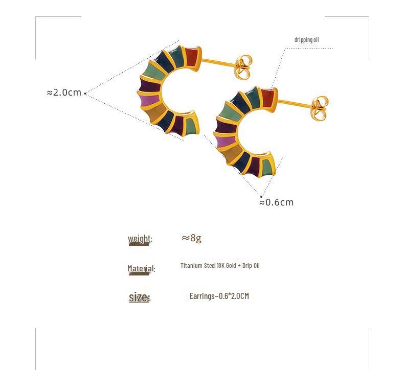 Retro French Minimalist Colorful C-Shaped Knuckle Earrings - Titanium Steel for Women