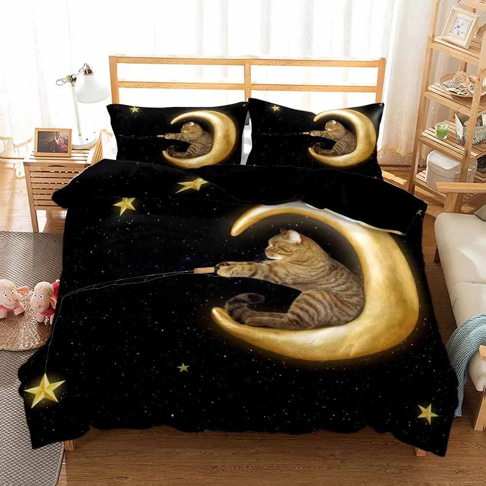 Galaxy Katze Kinder Steppdecke/Bettbezug mit Kissenbezügen Cartoon Tier Bettbezug Bettwäscheset Sternenhimmel Haustier Kind Bettbezugsets