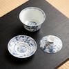 300ml Antik Blau und Weiß Gaiwan Retro Drachen Tasse Untertasse Teekanne Chinesischer Teebereiter Deckelschale Teegeschirr Zubehör Handwerk