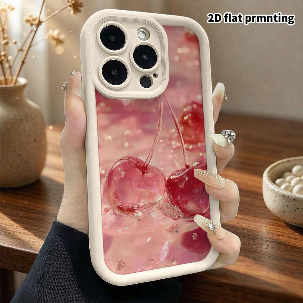 Phone Case: 2D Flat Design Suitable for iPhone 18 17 16 15 14 13 Pro Stepped Protective Case, Double Glass Cherry, Christmas and Halloween Gift