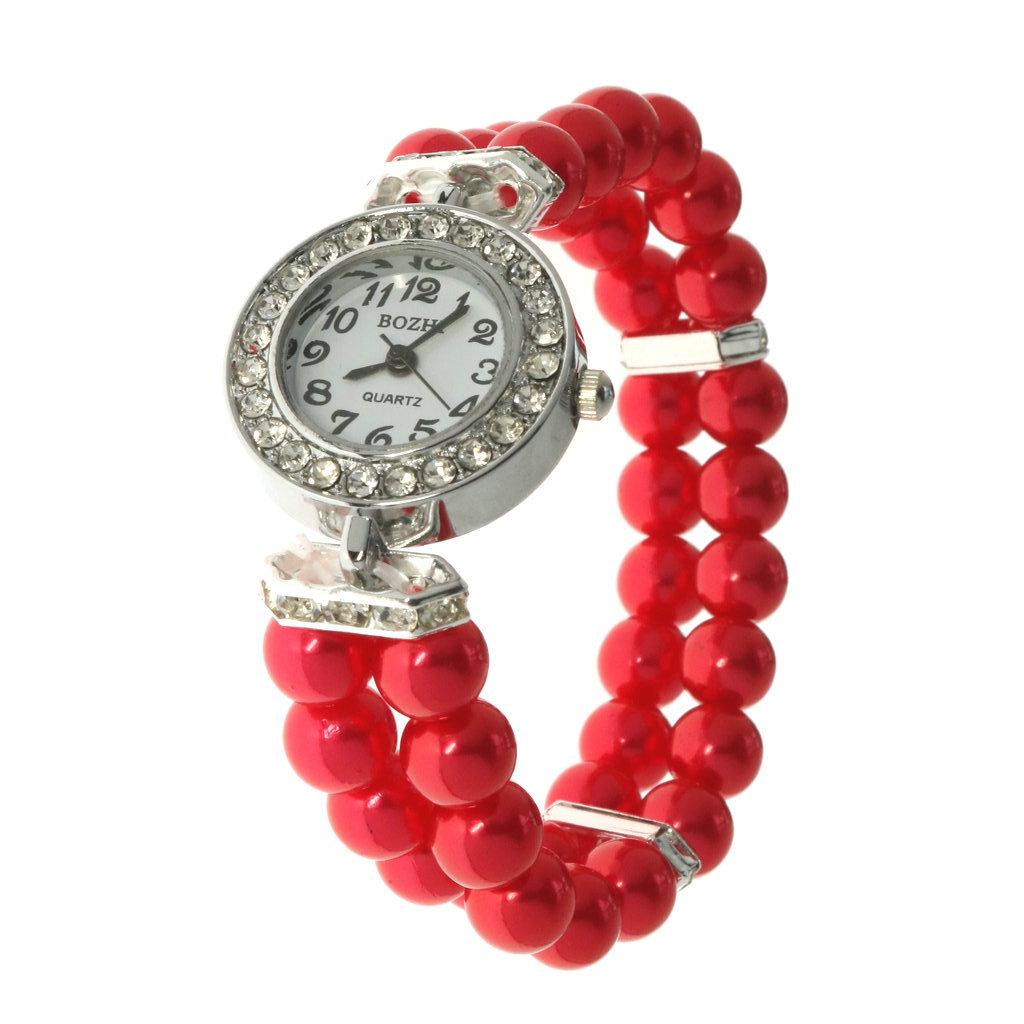 Japanese & Korean Style Pearl Rhinestone Heart Bracelet Watch - Women's Quartz Watch