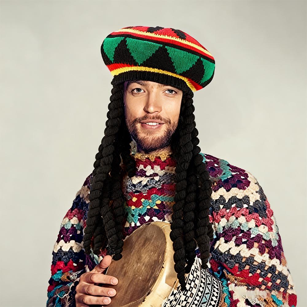 Rasta-Hut mit schwarzer Dreadlocks-Perücke Rasta-Perücke mit Dreads Lustiger Hut