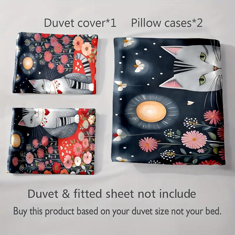 Whimsical cat garden. Bedding Duvet cover sets Duvet covers Pillowcases gifts (1 * Duvet Cover 2 * Pillowcases, without duvet insert)