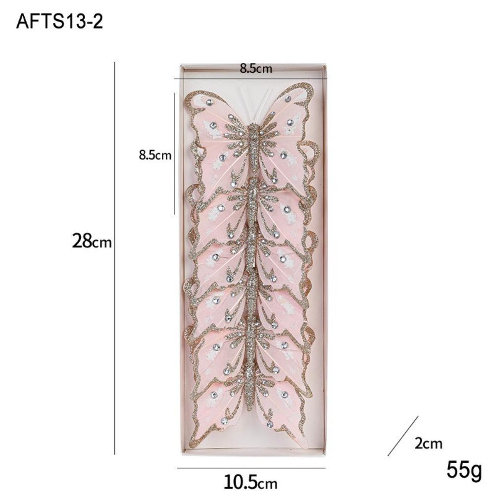 

3/6/10Pcs Pendant Christmas Glitter Butterfly Plastic Christmas Gifts Pendant C Light Pink