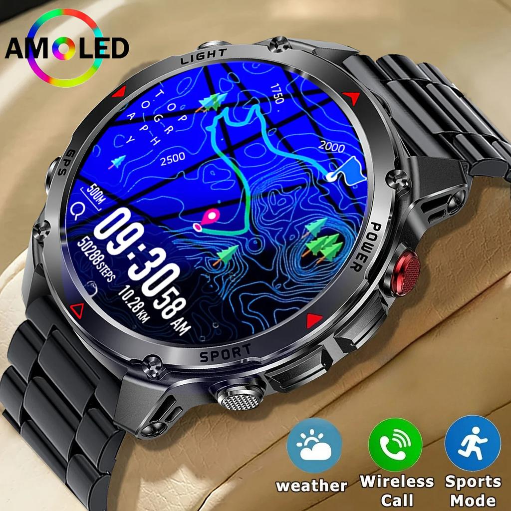 SACOSDING Military Outdoor Sports GPS Smartwatch LED Flashlight 540mAh Battery IP68 Waterproof Compass Bluetooth Call For Xiaomi