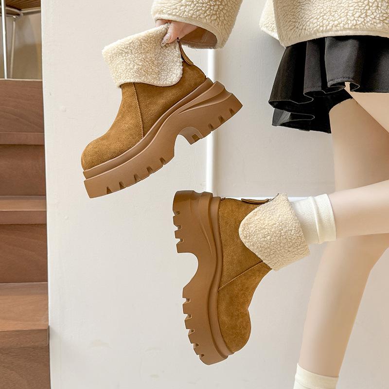 Snow Boots Women's 2025 New Autumn Fashion Versatile Thick-soled Heightening Velvet Thickened Warm Cotton Shoes