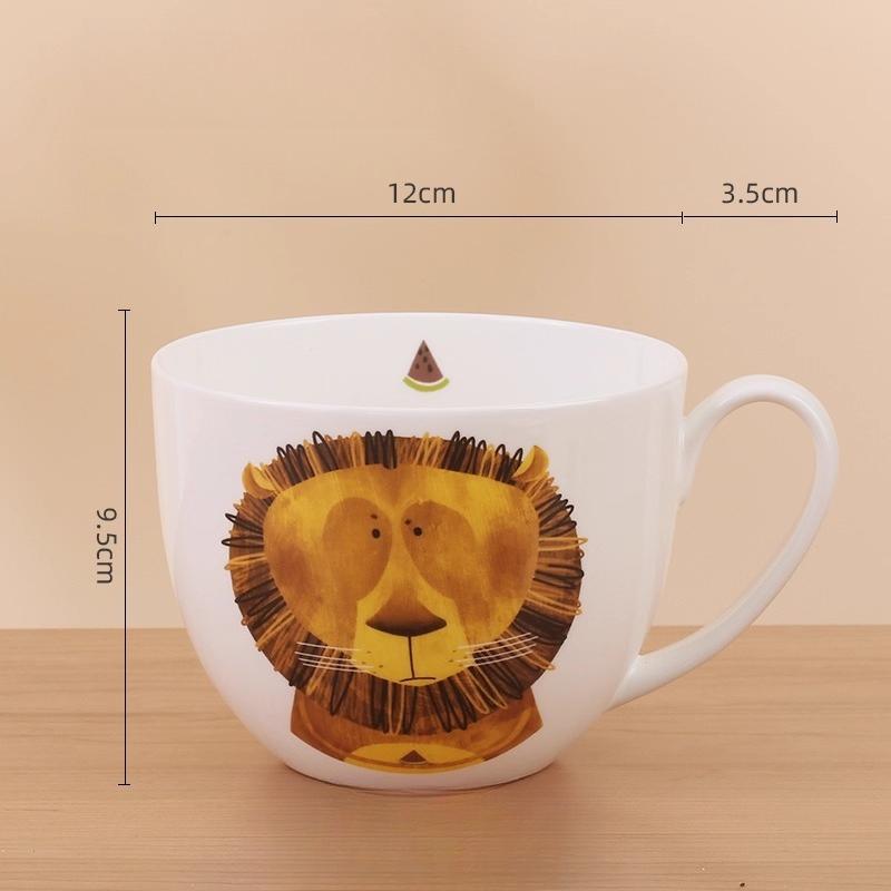 600ml Velkokapacitní keramický hrnek slon s víčkem a lžičkou – Roztomilý zvířecí design Snídaňová miska, Miska na ovesnou kaši, Šálek na kávu