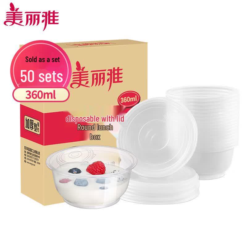 MARYYA Disposable Round Plastic Food Containers with Lids, 360ml