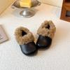Pantoufles d'hiver en cuir et fourrure pour femmes 2025, Semelles épaisses style Birkenstock, Chaussures chaudes en coton doublées de velours