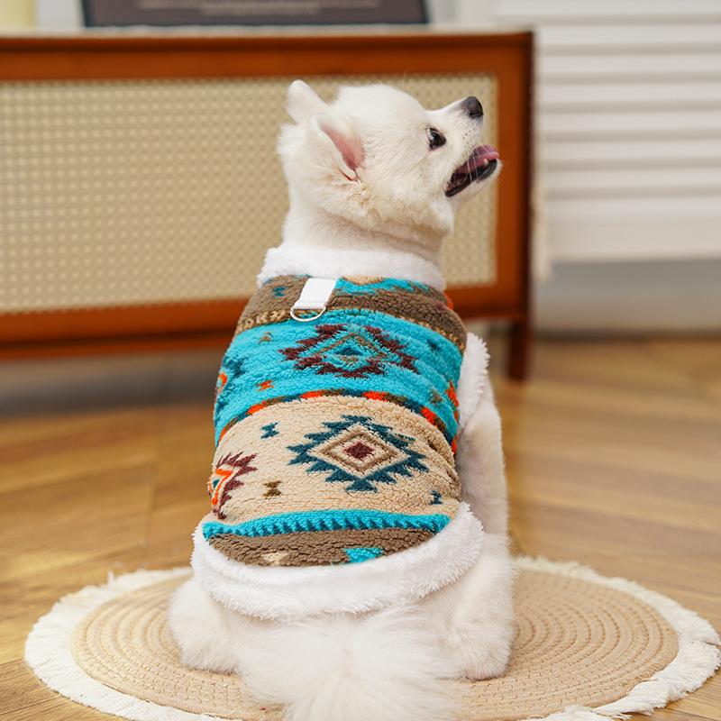 Colete de Lã Polar de Inverno para Animais de Estimação - Casaco para Cão Gato Fair Isle Padrão Étnico Roupa Quente para Bichon Corgi Golden Retriever Roupa de Outono Inverno