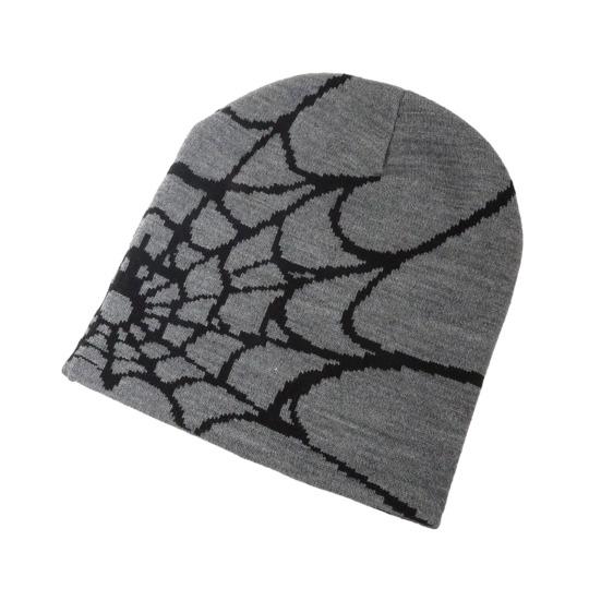 Unisex Knitting Hat Spider Web Pattern Jacquard Design Stretchy Fit Soft Hat Hiking Traveling Outdoors Warm Winter Hat