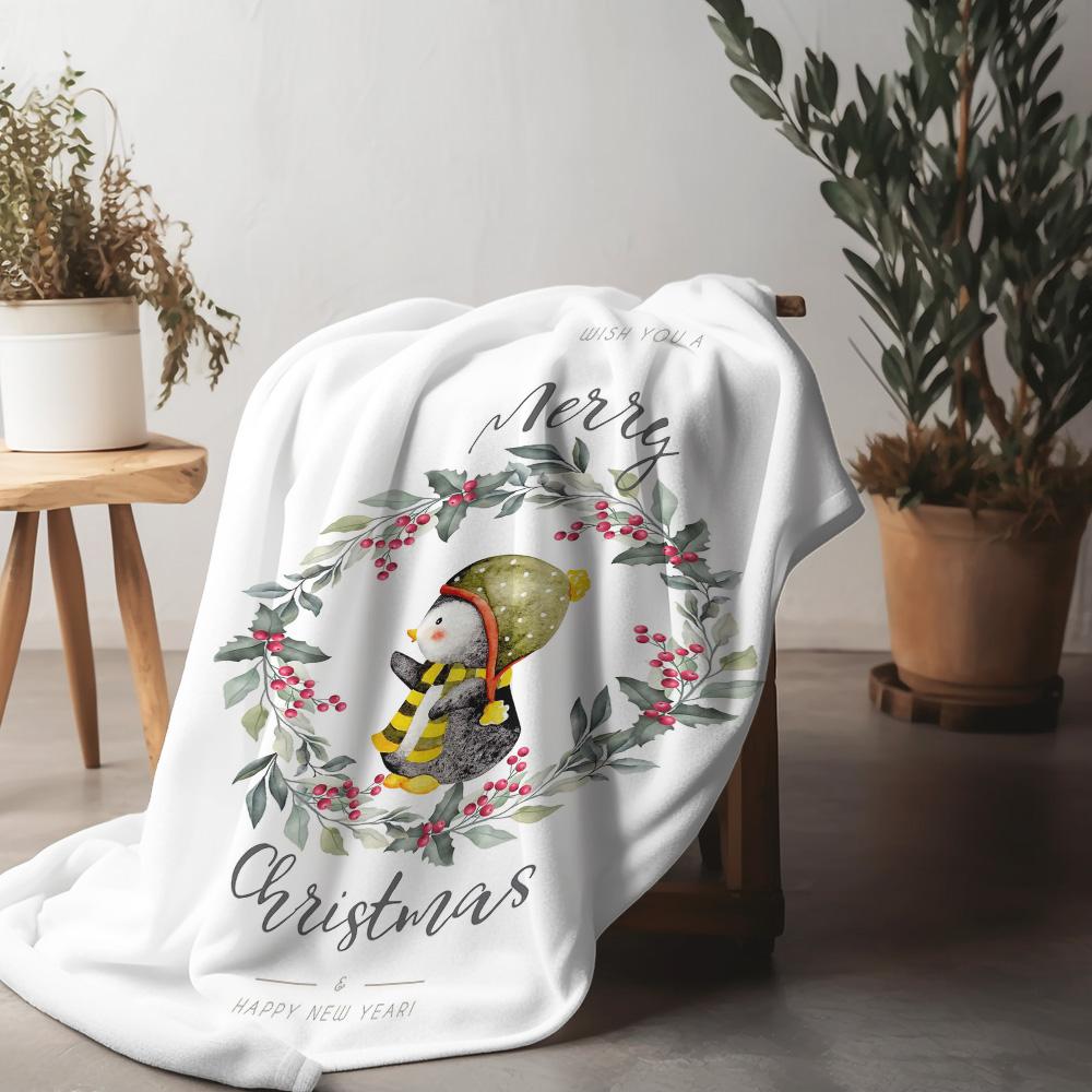 Tuniu Cute Penguin Winter Throw Blanket - Soft Plush Warm Bed Sofa Decorative Gift Christmas Gift Idea 75x90cm