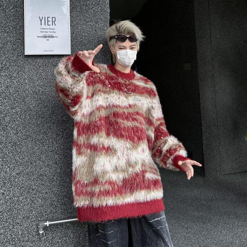 

Men s Retro Winter Faux Mink Knit Sweater - Loose Fit, Round Neck, Vintage Style XXL червоний