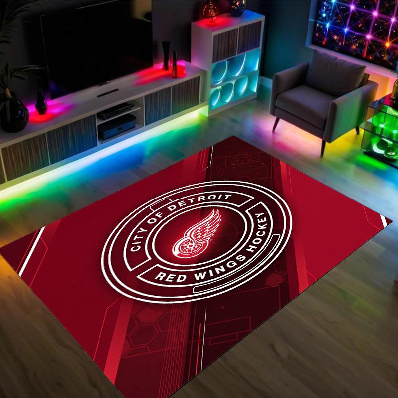 Detroit Red Wings Design Crystal Velvet Carpet Cozy Non?Slip Printed Rug For Bedroom Living Room Entrance