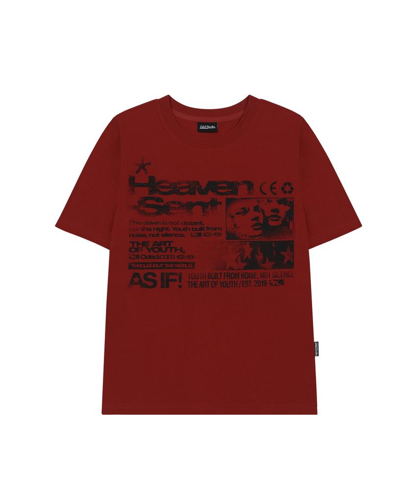 ODDSTUDIO Face Grunge Graphic Regular Fit T-Shirt - Maroon Red