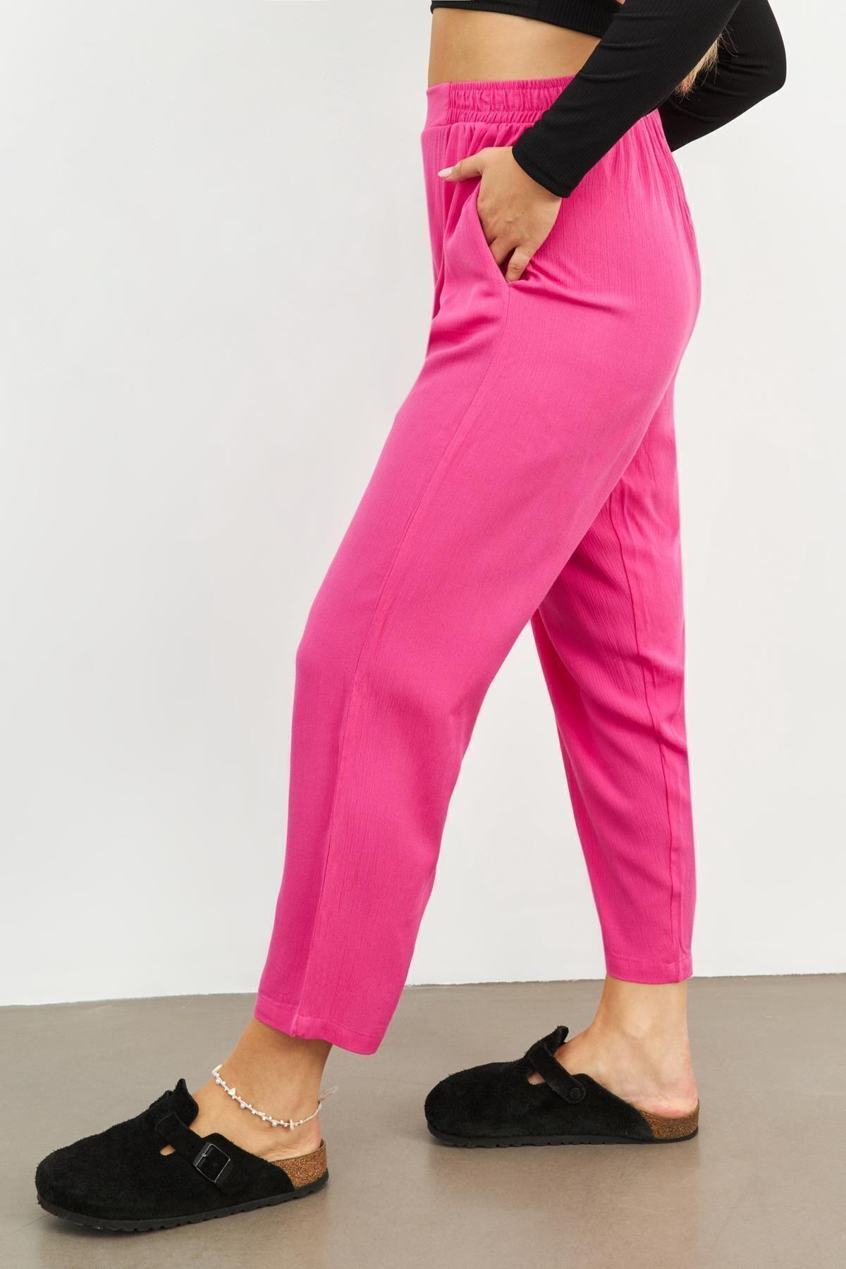 

Women s Style Plus Size Pants Fuchsia Crinkle Trousers 2XL