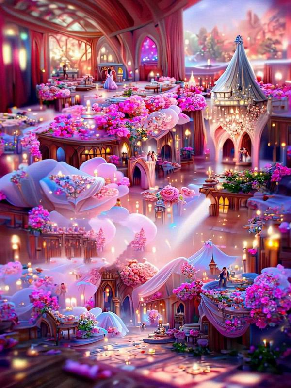 Diamond Painting Romantic Pink Landscape House Diy Full Square Round Drill Rhinestone Embroidery Fantasy Castle Mosaic Cross Stitch Kits Wall Decor